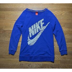Nike Women's Size Small Crew neck Big Spellout Swoosh Blue & White Red Tag